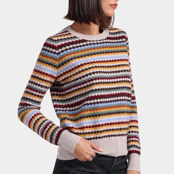 Minnie Rose Cashmere Textured Striped Crew Neck Sweater M NWT $426 - Picture 3 of 5